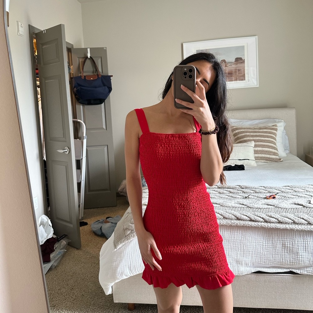 Gab and Kate Red Sleeveless Ruffle Hem Dress